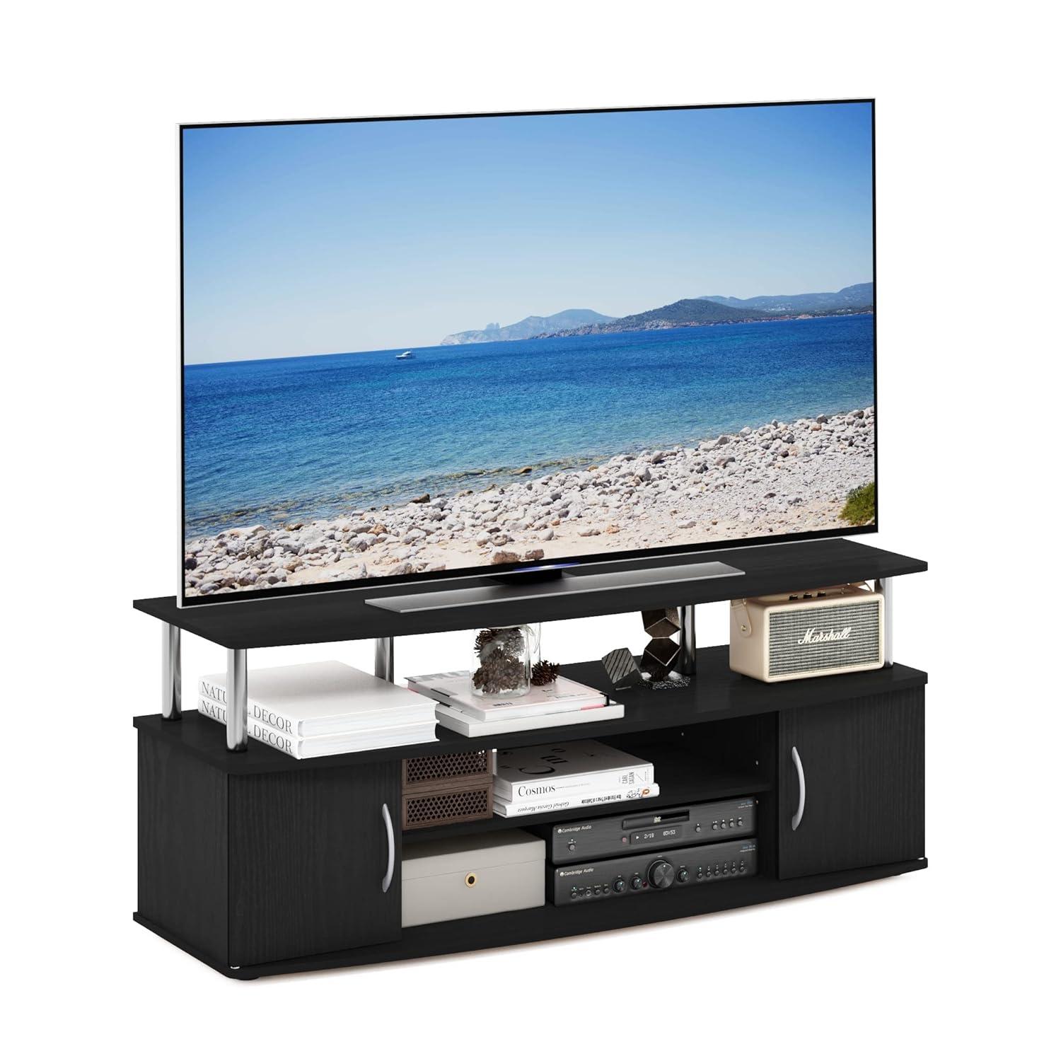 Furinno JAYA Large Entertainment Center Hold up to 55-in TV, Americano, Stainless Steel Tubes