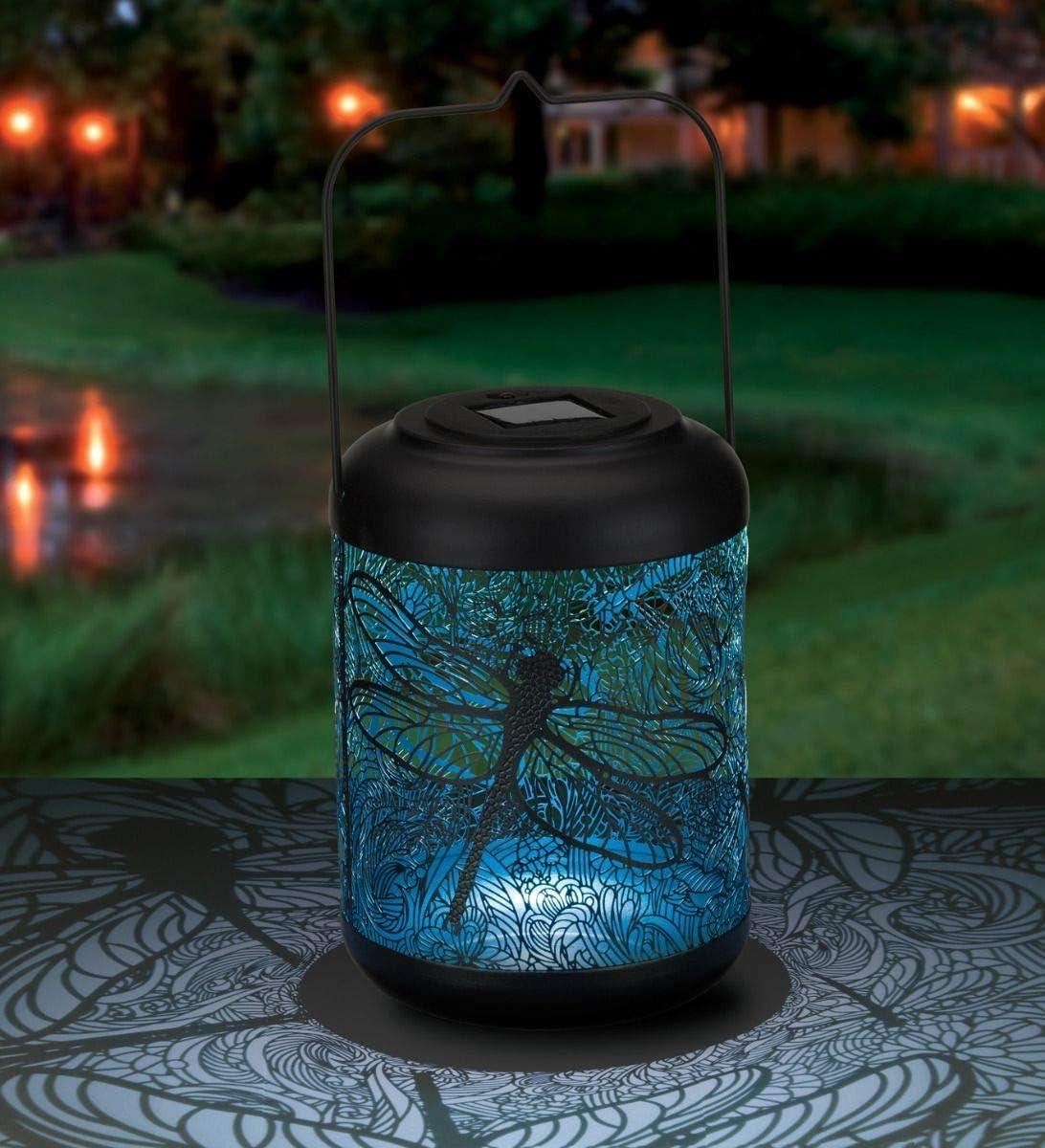 Large Blue Metal Dragonfly Solar Lantern