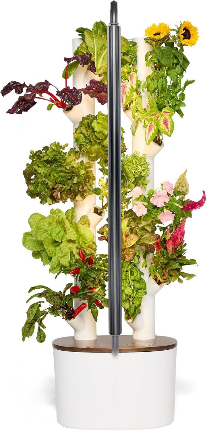 Compact White Vertical Hydroponic Indoor Garden with LED Lights