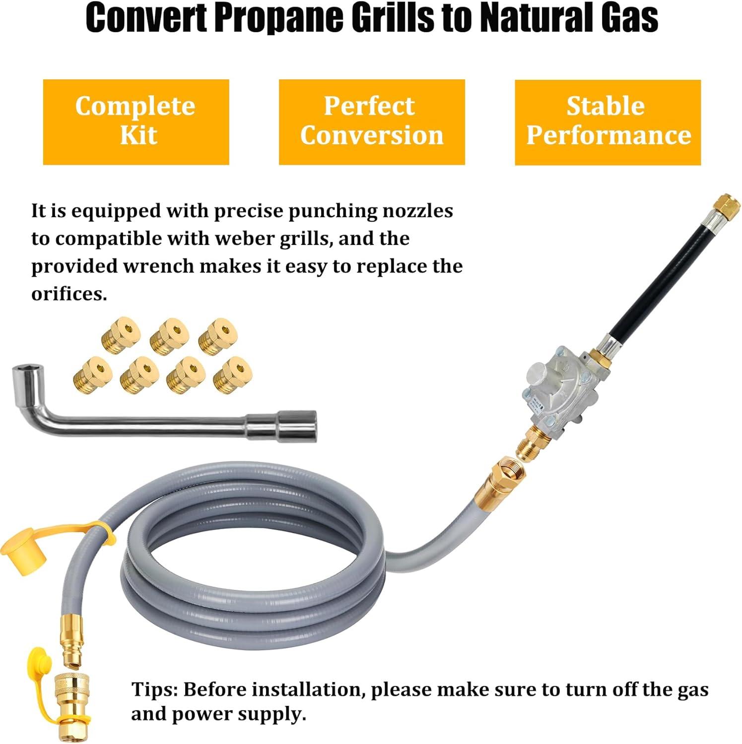 Propane to Natural Gas Conversion Kit Fit for Weber Genesis II 330/335 with NG Regulator, Orifice Kit, and 10' Grill Hose - Convert Your Grill from LP to Natural Gas with an Easy Install!