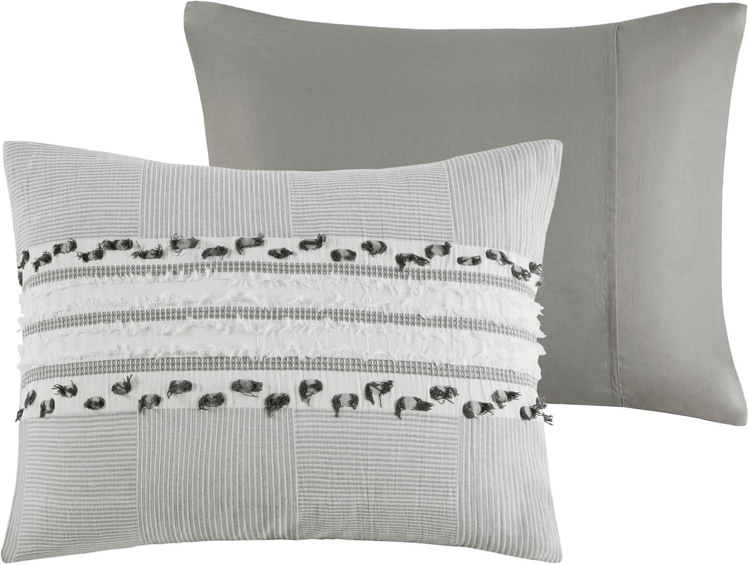 Lennon Full/Queen Organic Cotton Jacquard Comforter Set in Charcoal