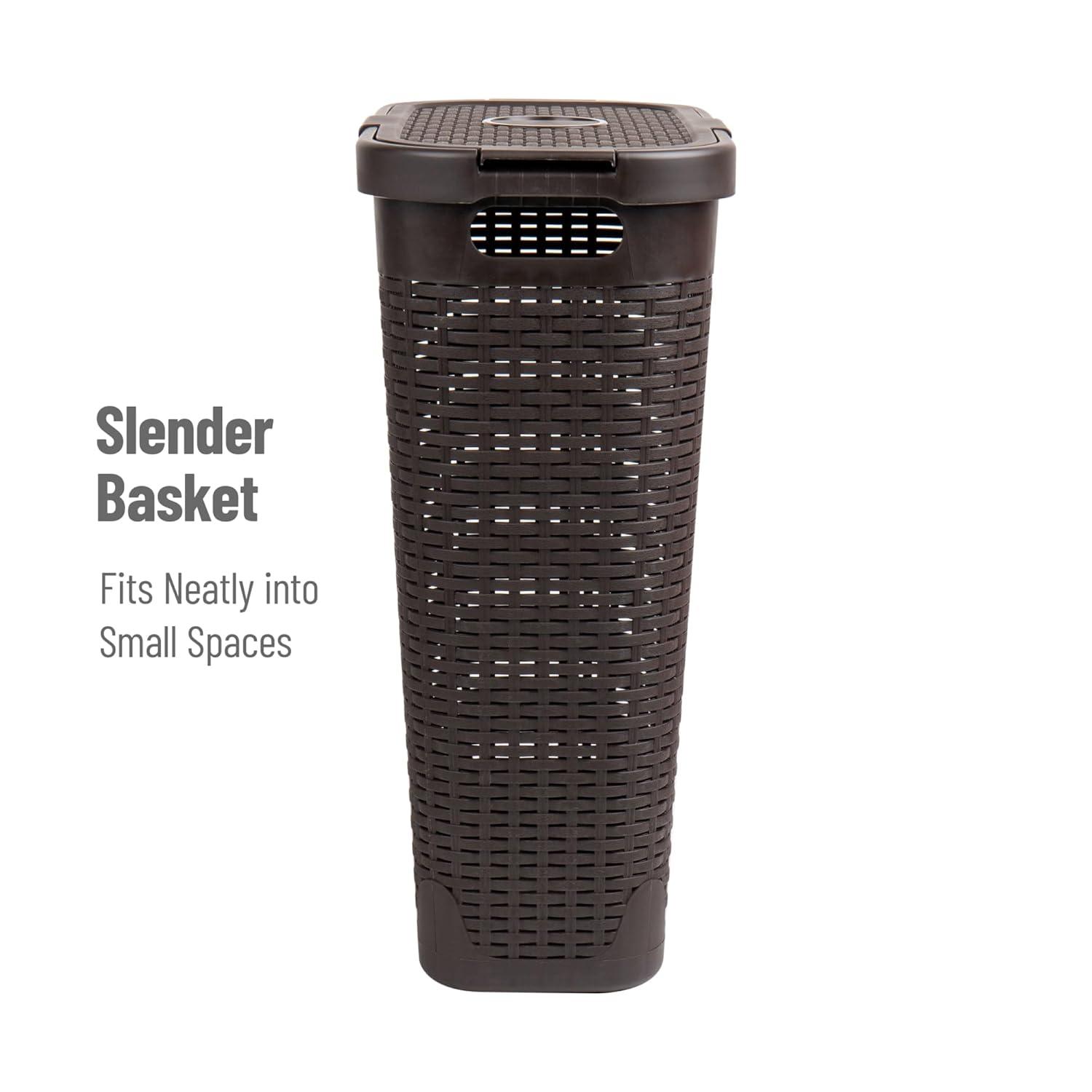 Mind Reader Mind Reader 40L Slim Laundry Hamper, Clothes Basket, Lid, Wicker Design, Plastic
