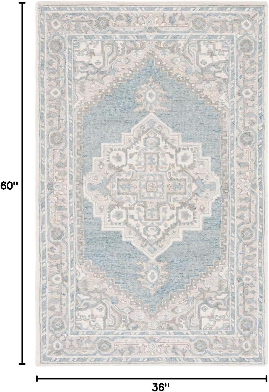 Light Blue and Ivory Hand-Tufted Wool Area Rug