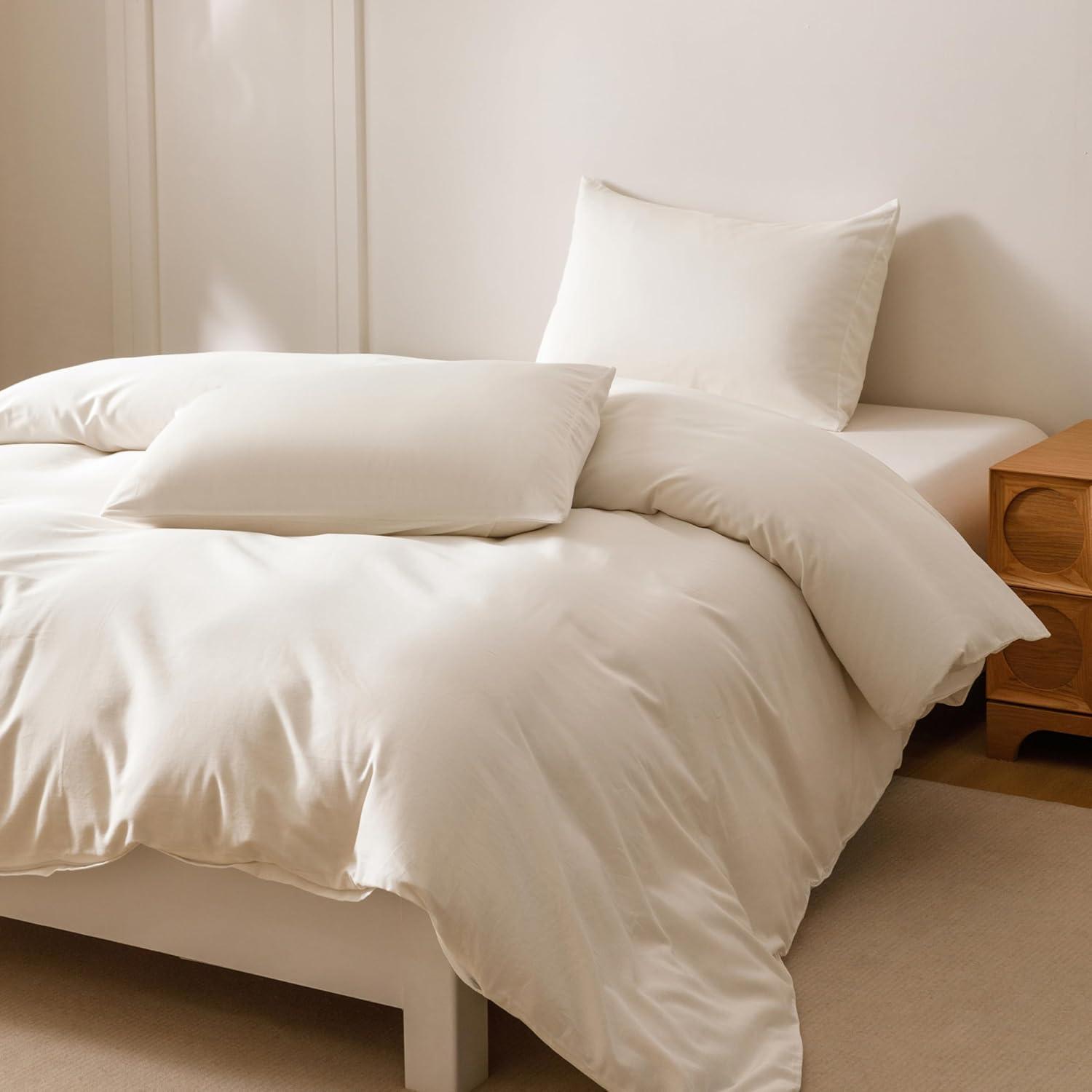 HeimenAogo Egyptian Cotton Duvet Cover Set King, Ultra Soft and Breathable Comforter Cover with Zipper Closure, High Thread Count Long Staple Cotton Blanket Cover 3pcs, Off-White