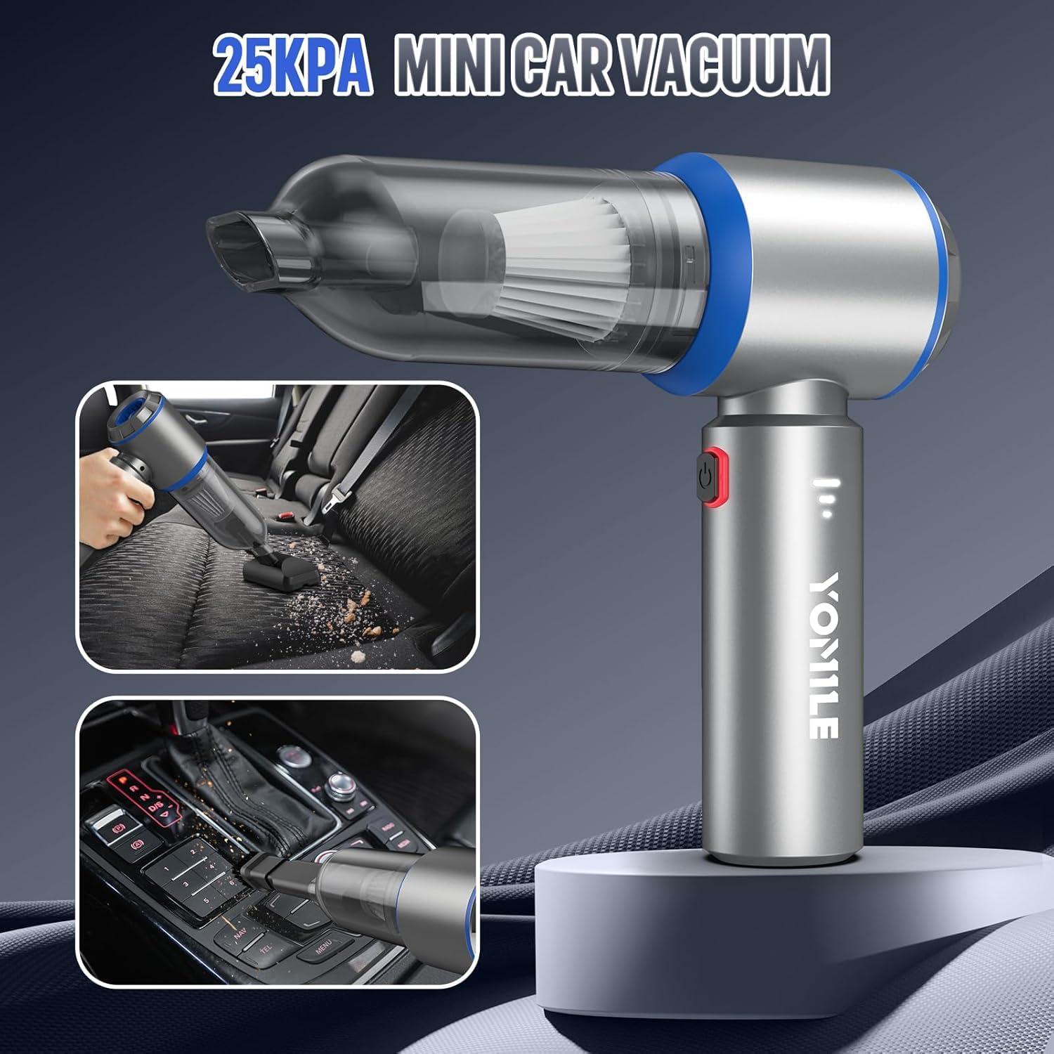 Mini Vacuum Cleaner, 2 in 1 25000PA Brushless Car Vacuum &250000RPM Air Duster 9000mAh Battery Air Blower Wireless Handheld Vacuum for Car,Office and Home Cleaning