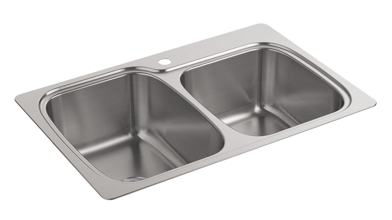 Kohler K-75791-1 Verse 33" Double Basin Drop-In Or Undermount Stainless Steel Kitchen Sink
