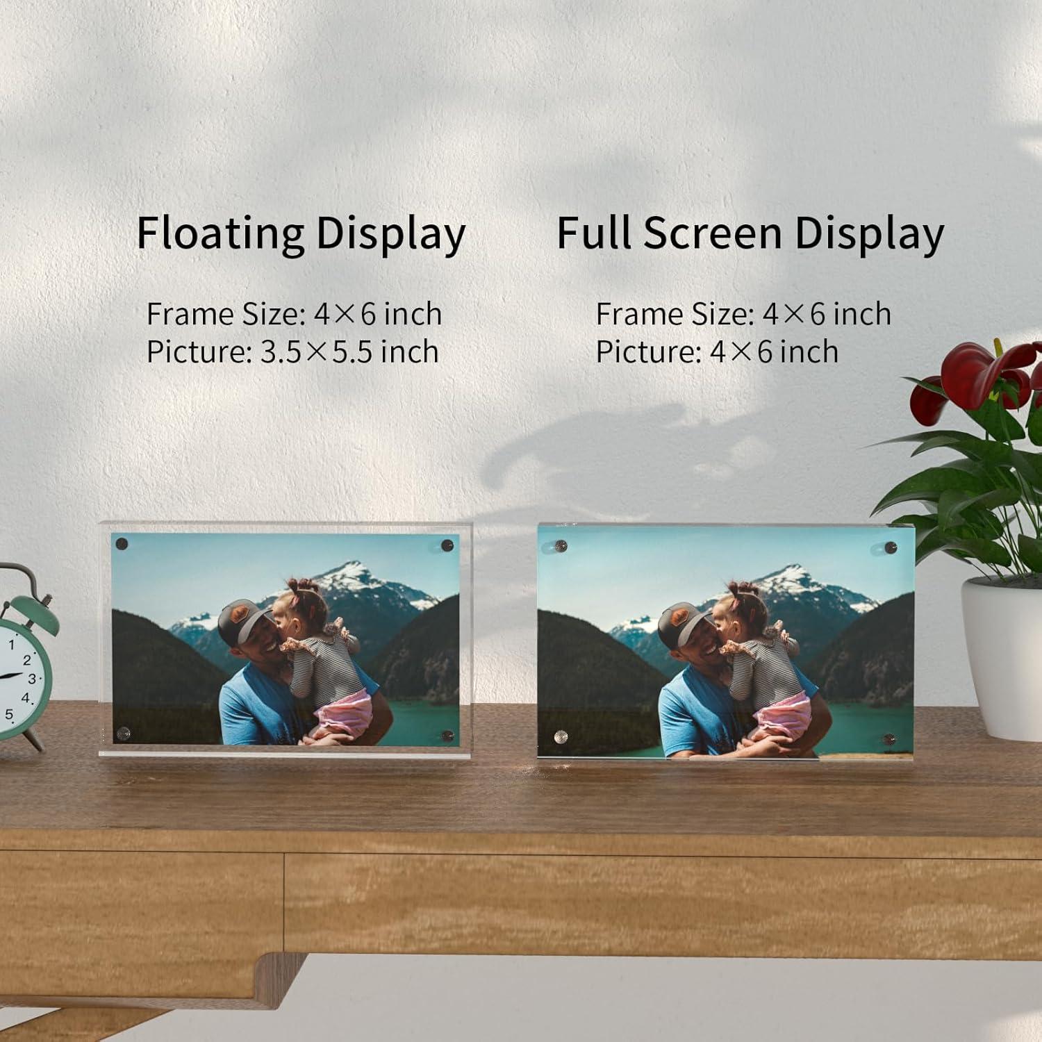 Acrylic 4x6 Picture Frames 3 Pack, Clear Photo Display Magnetic Photo Picture Frames 6 x 4 for Family. Pets, Friends Warming Pictures, Picture Frames for Office, Home, School, 10 + 10MM Thickness