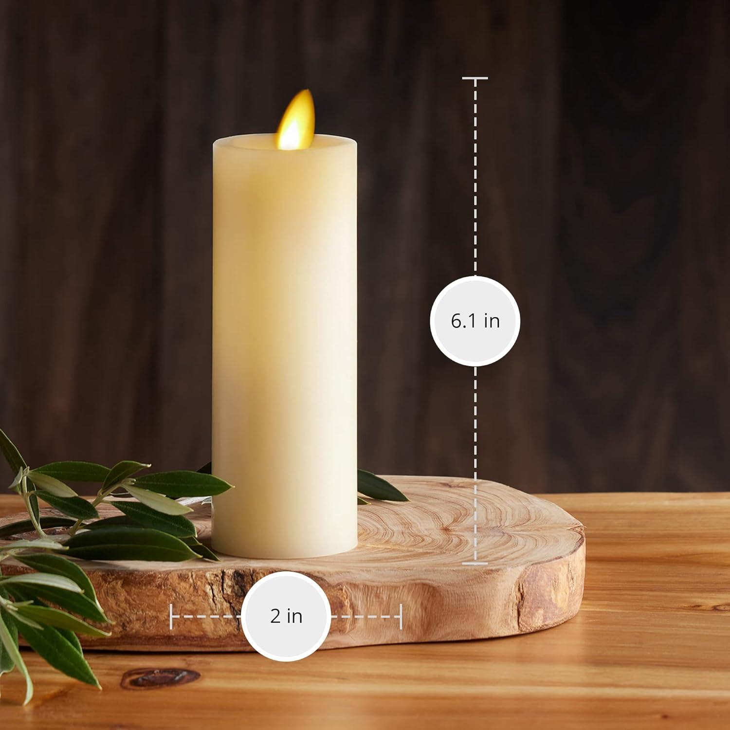 Luminara Classic Slim Flameless LED Candle, Ivory 2" x 6.1", Battery Operated Moving Flame Pillar w/Timer, Safe Realistic Wax Candle, Home Decor