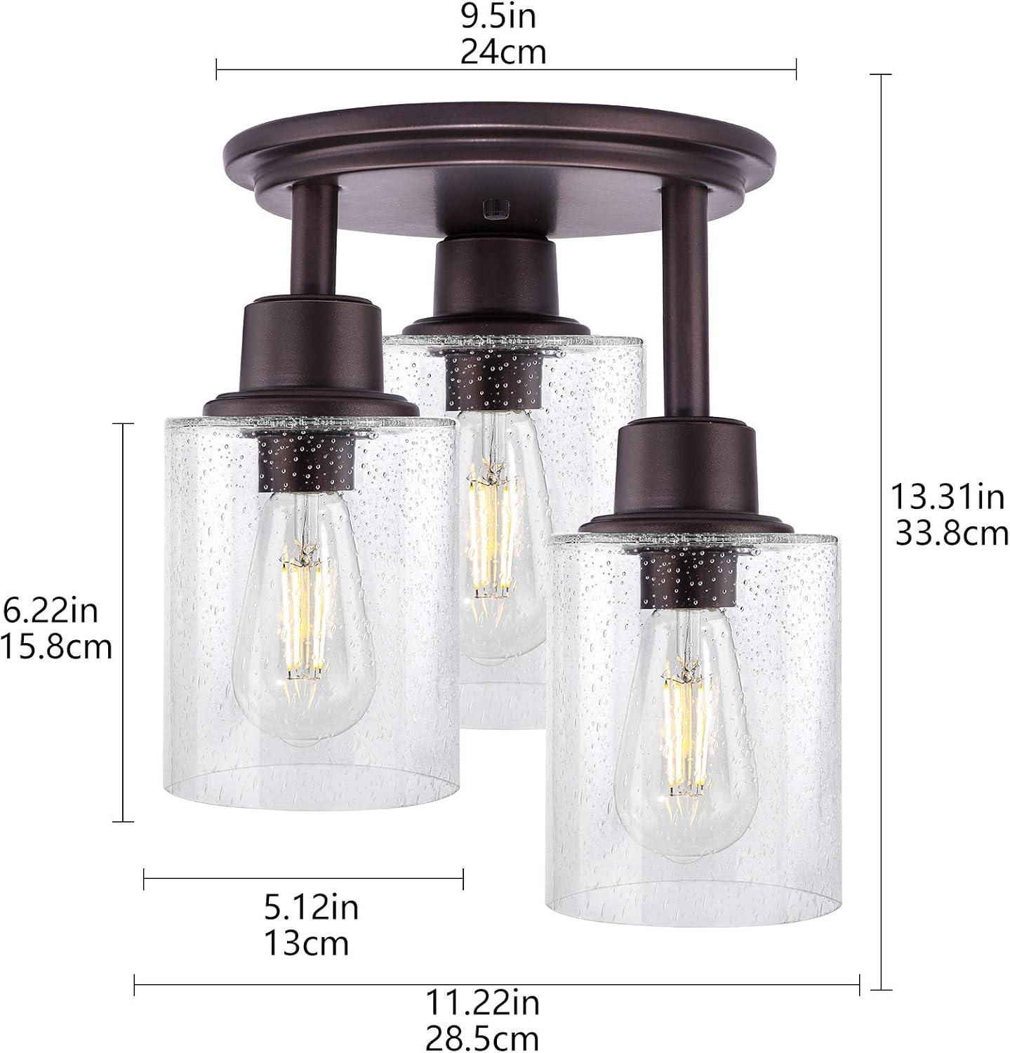 Semi Flush Mount Ceiling Light, 3-Light, with Clear Seeded Glass Shade