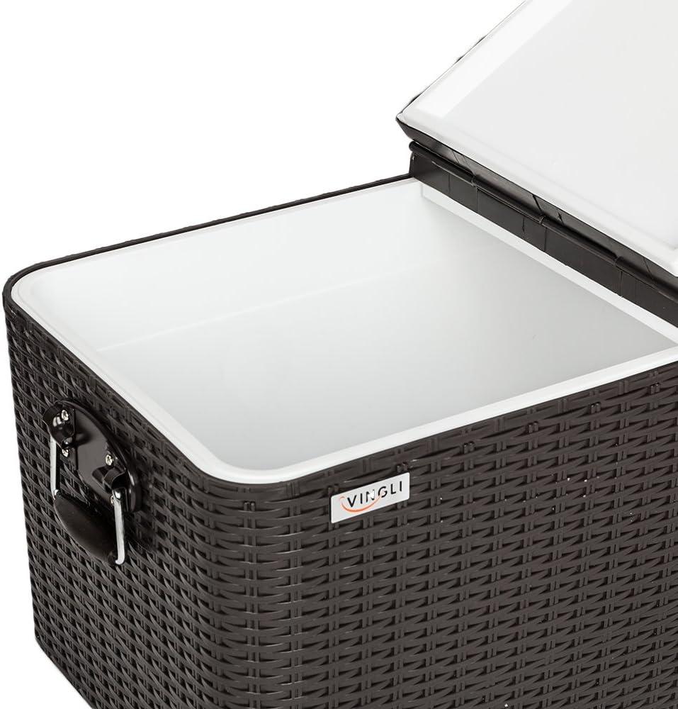 VINGLI 80 Quart Black Rattan Rolling Cooler with Shelf