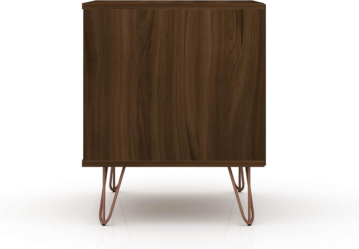 2.0 Rockefeller Nightstand Brown - Manhattan Comfort: Modern Bedside Table with Metal Legs & Storage