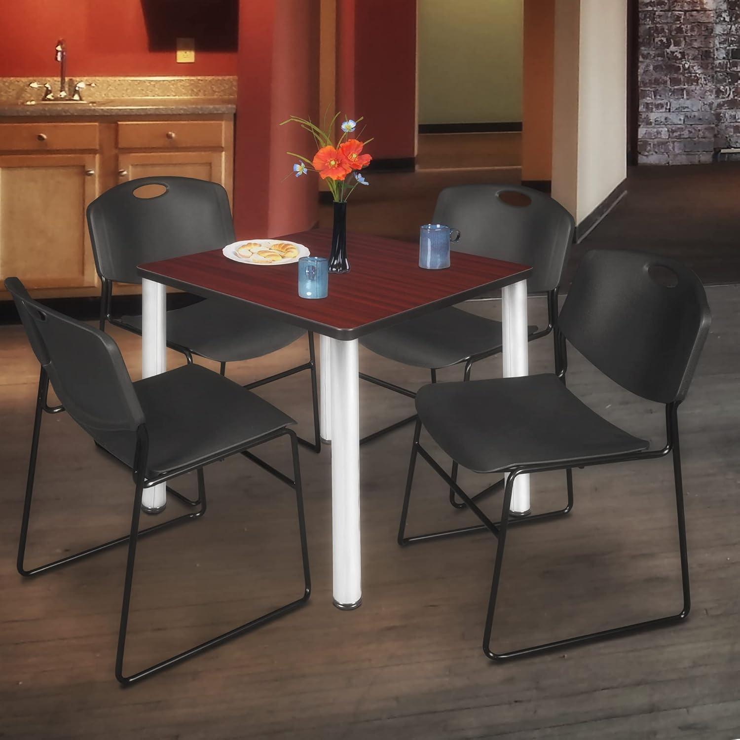 Kee 36" Mahogany Square Table with Black Metal Frame and 4 Chairs