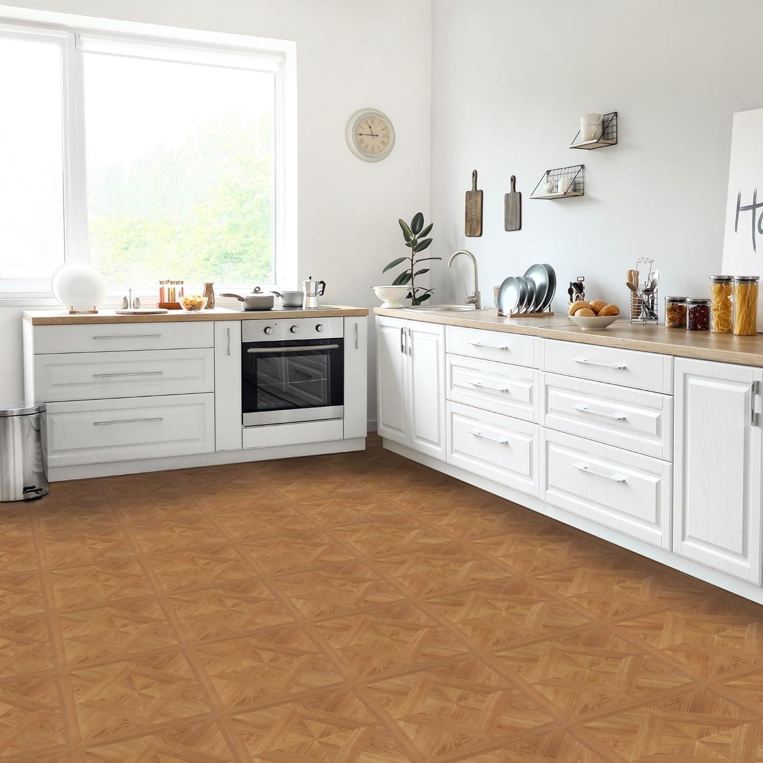 Light Oak Diamond Parquet Self-Adhesive Vinyl Floor Tiles