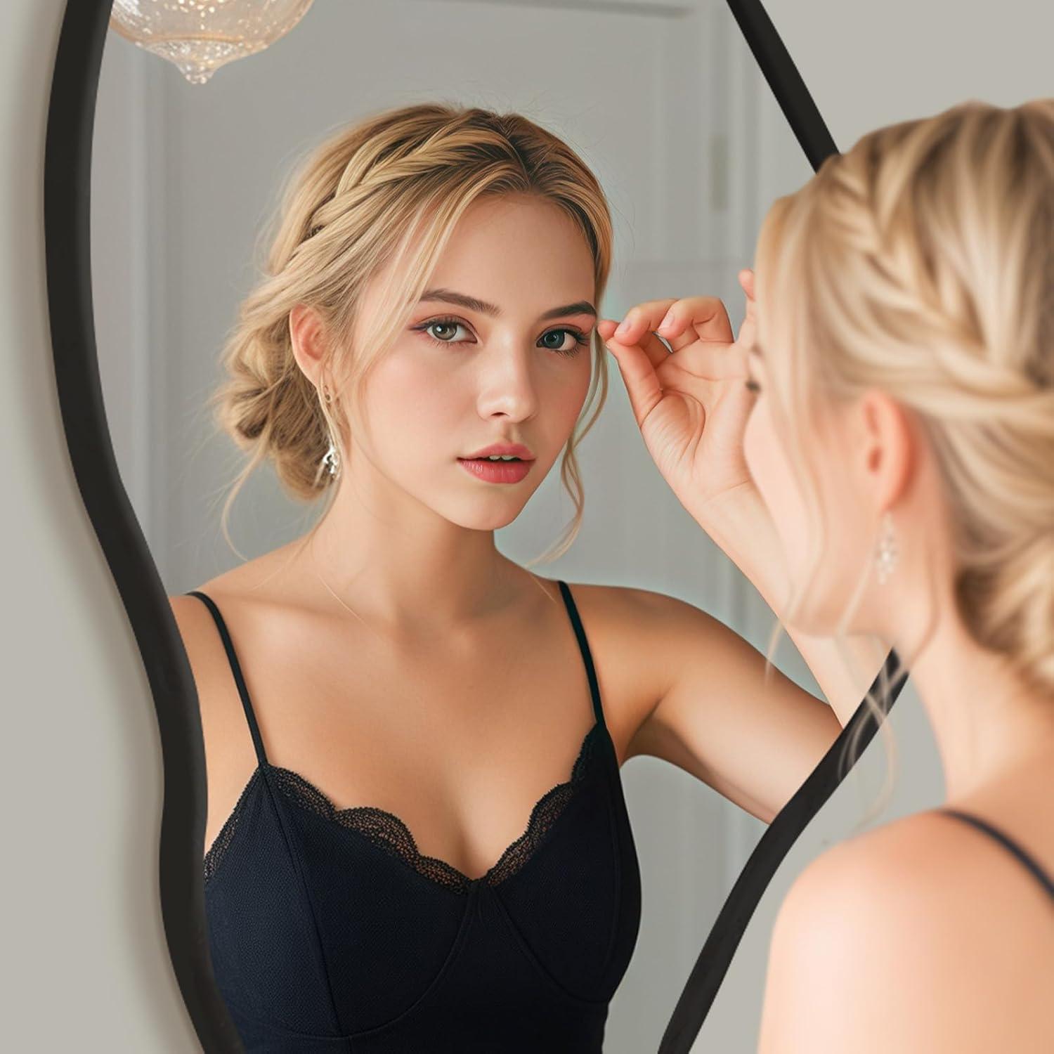 Funtouch Irregular Wall Mirrors 24"x 36" Cloud Shaped Mirrors for Bathroom, Aluminum Alloy Frame Black