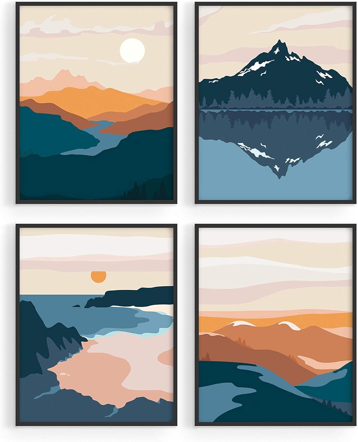 Mid Century Modern Abstract Landscape Wall Art Set