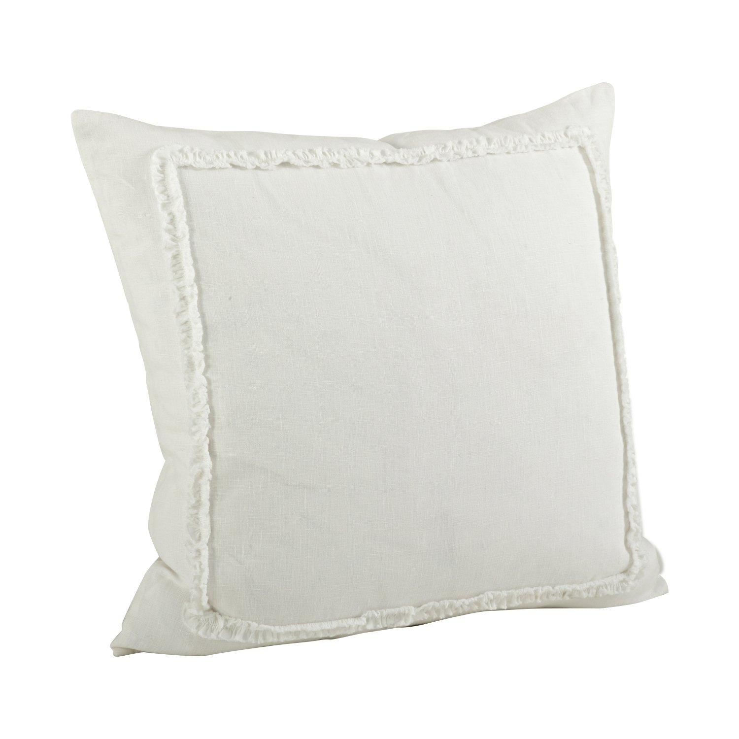 20"x20" Oversize Ruffled Design Square Throw Pillow Ivory - Saro Lifestyle: Linen Fabric, Duck Feather Filled, Zippered