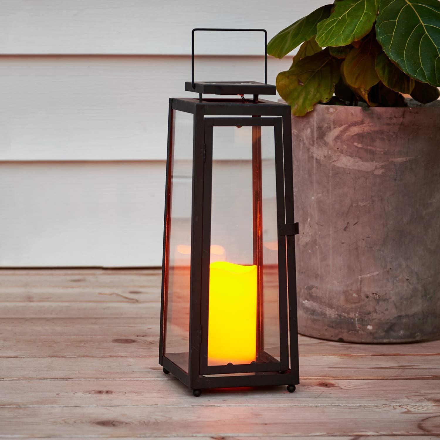 Outdoor Solar Lantern with Flameless Candle Metal & Glass, Dusk to Dawn, Decorative Waterproof