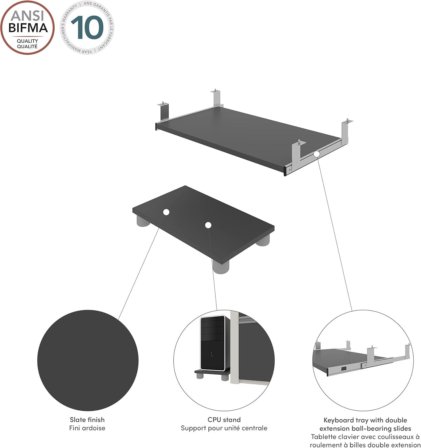 Slate Gray Particle Board Keyboard Tray with CPU Stand