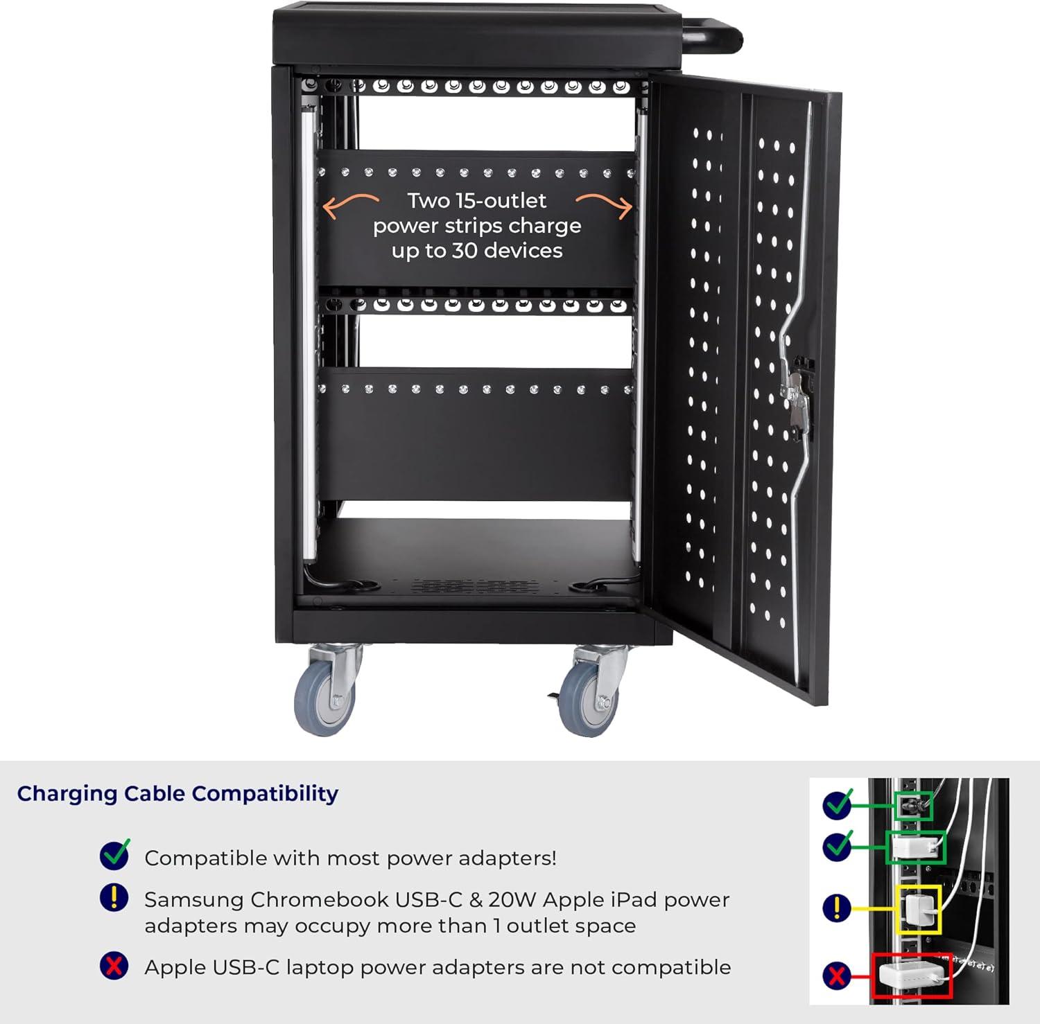 Line Leader Mobile Charging Cart – Holds 30 Devices - Black