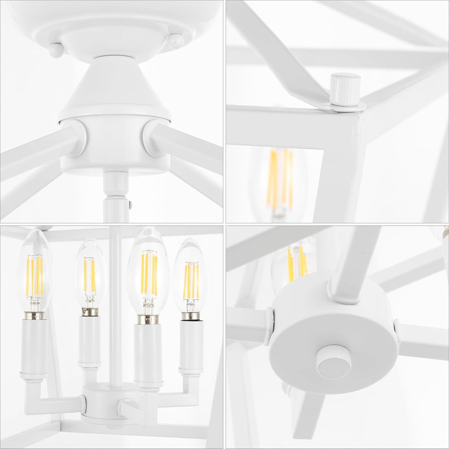 Plains Mini Lantern 12 in. 4-Light Iron Modern Farmhouse LED Flush Mount, White