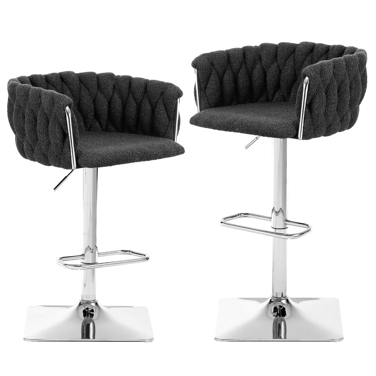 Sesslife Bar Stools with Back Set of 2, 360° Swivel Upholstered Thickened Velvet Fabric High Barstool with Golden Nail Trim, Adjustable Seat Height, Counter Height Bar Chairs for Kitchen Island, Blue
