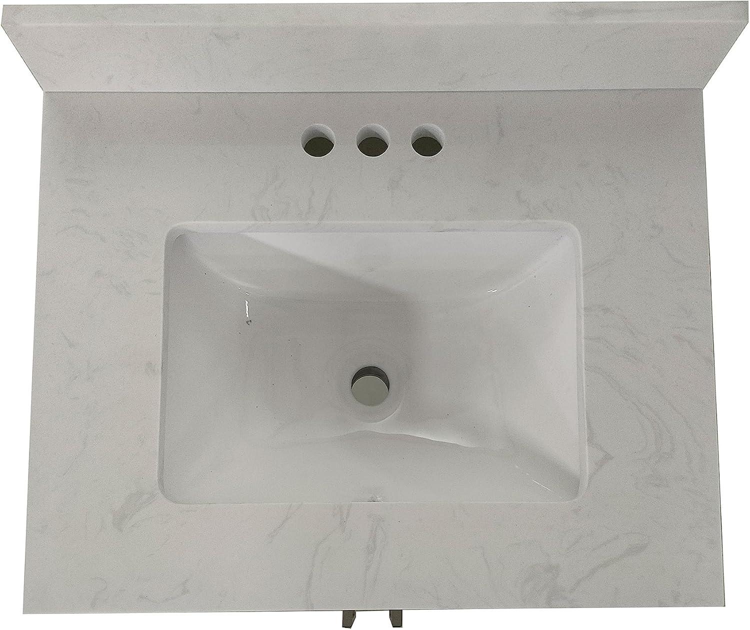 Flash Furniture Vega Bathroom Vanity with Sink Combo, Storage Cabinet with Soft Close Doors and Open Shelf, Carrara Marble Finish Countertop