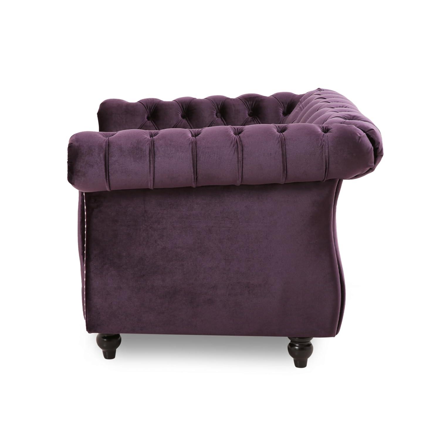 Westminster Chesterfield Club Chair Blackberry - Christopher Knight Home: Velvet Upholstery, Nailhead Trim