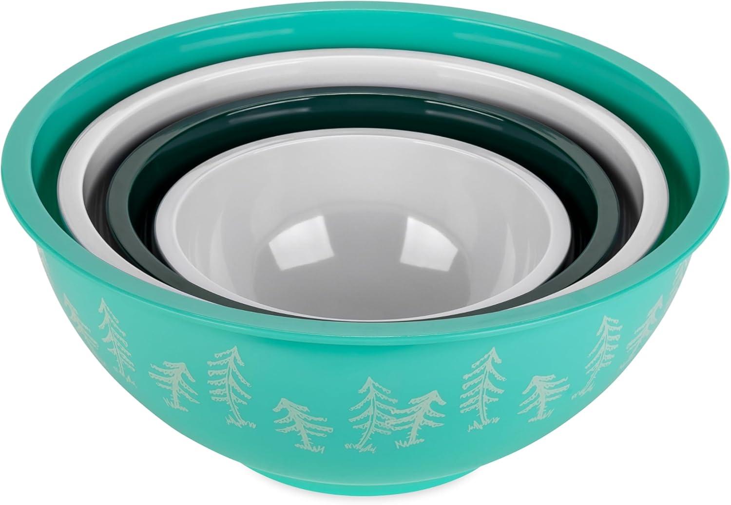 Camco Life is Better at The Campsite Nesting Bowl Set, Includes (4) Durable Melamine Bowls with (4) Plastic Lids Suitable for On-The-Go Lifestyles