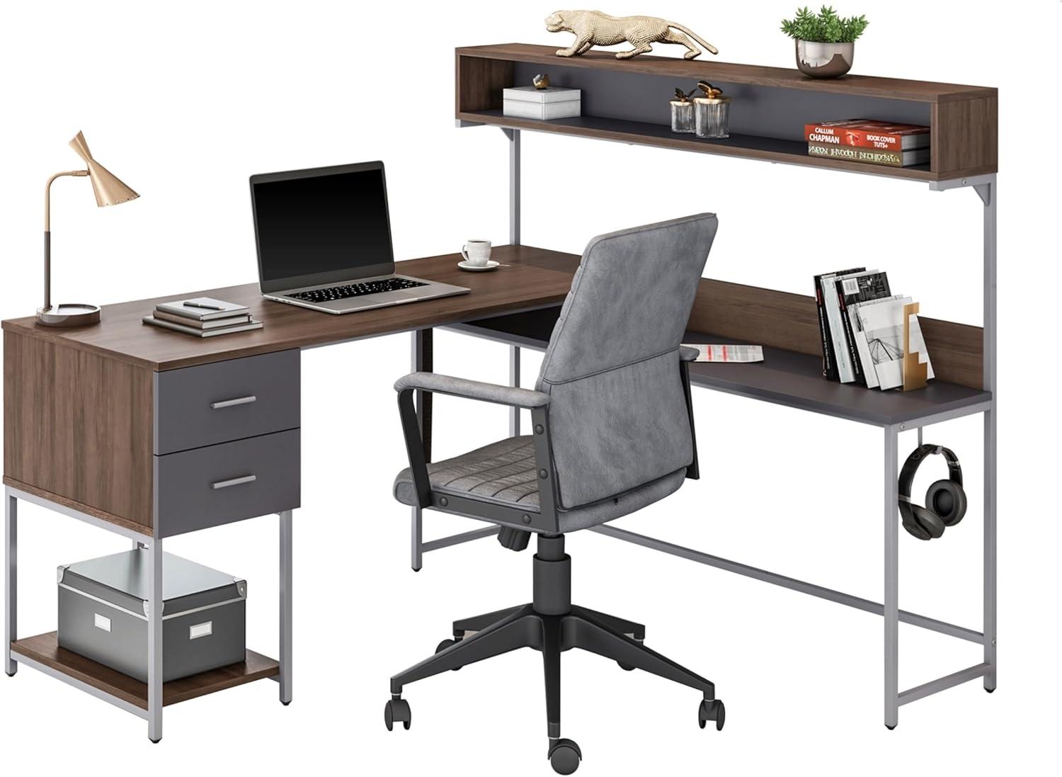 L Shape Desk with Hutch and Storage - Techni Mobili