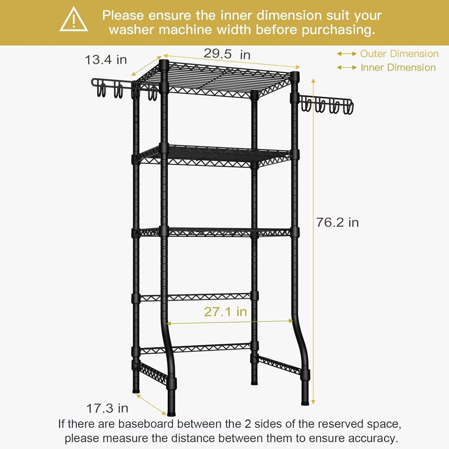 Organizador de Almacenamiento para Cuarto de Lavado U8, Estantes de Almacenamiento para Lavadora y Secadora para Organización de Lavandería, 35" de Ancho x 13.4" de Profundidad x 76.2" de Alto, Adecuado para Lavadora con un Ancho de 32.6", Capacidad para 304 lb, Negro