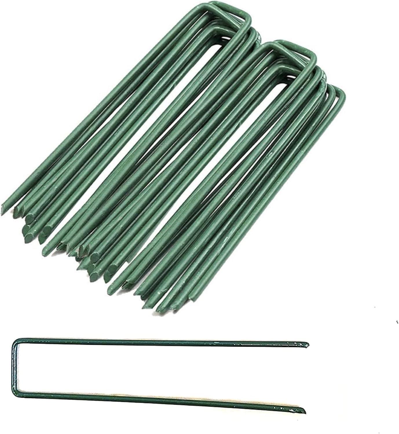 50-Pack Green TOP, 6 Inch Garden Stakes, Landscape Staples, U-Type Turf Stake for Artificial Grass, Rust Proof Sod Pin for Securing Fences Weed Barrier Fabric Outdoor Wires Tents & Tarps