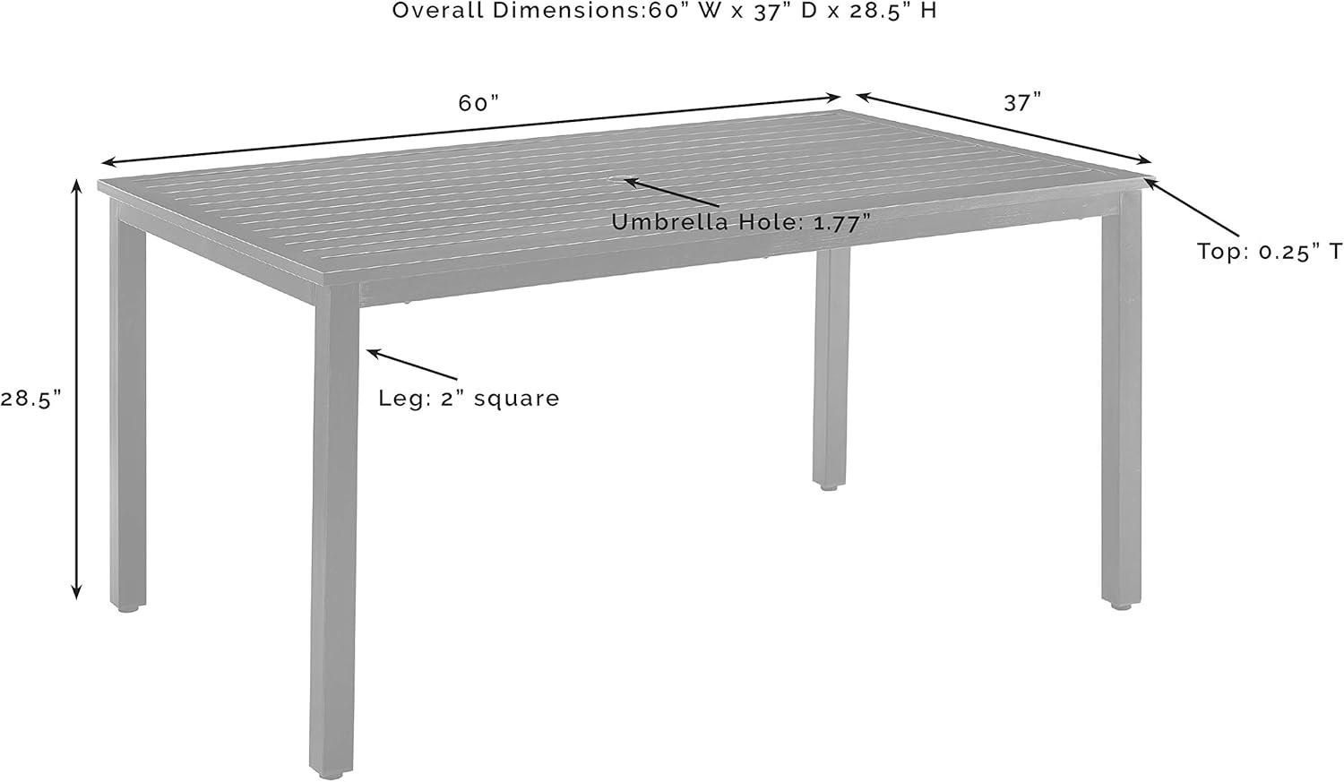 Kaplan Black Steel Rectangular Outdoor Dining Table with Umbrella Hole