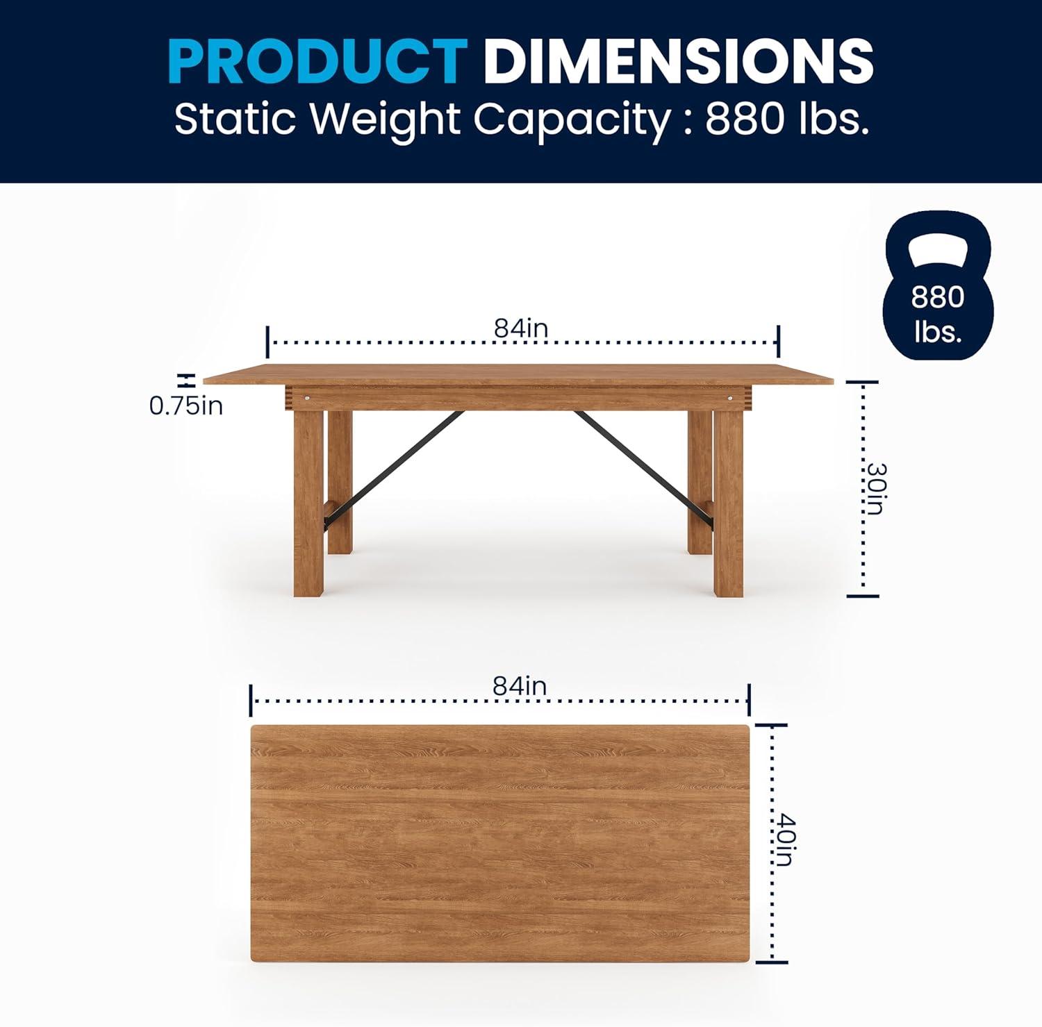 Flash Furniture Eternity Rectangular Solid Pine Farm Dining Table with Folding X-Style Legs