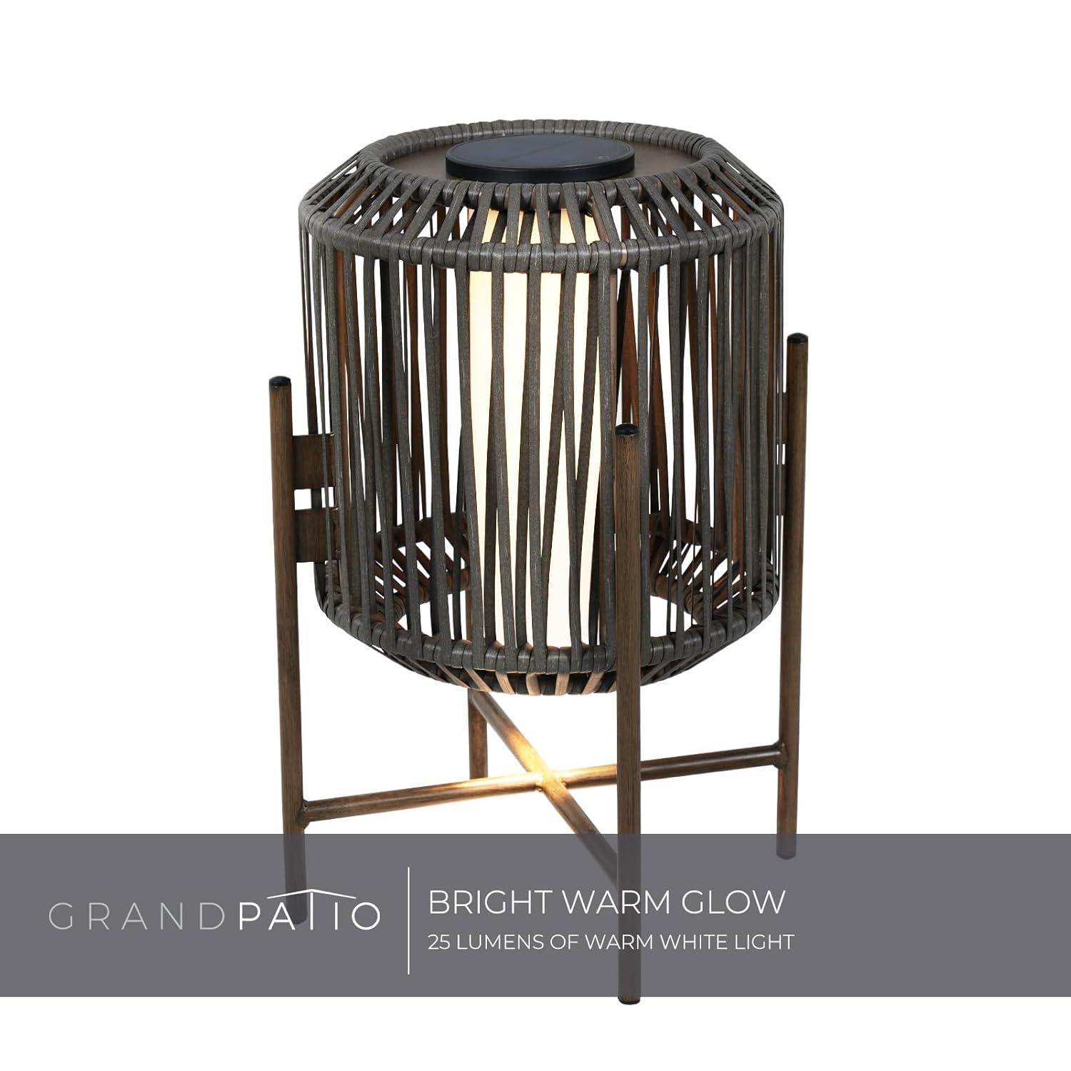 Decorative Light With Brown Wicker, Integrated LED Solar Lamp For Porch, Garden, Patio, Enjoy Eco-Friendly Illumination, Baffin Taupe
