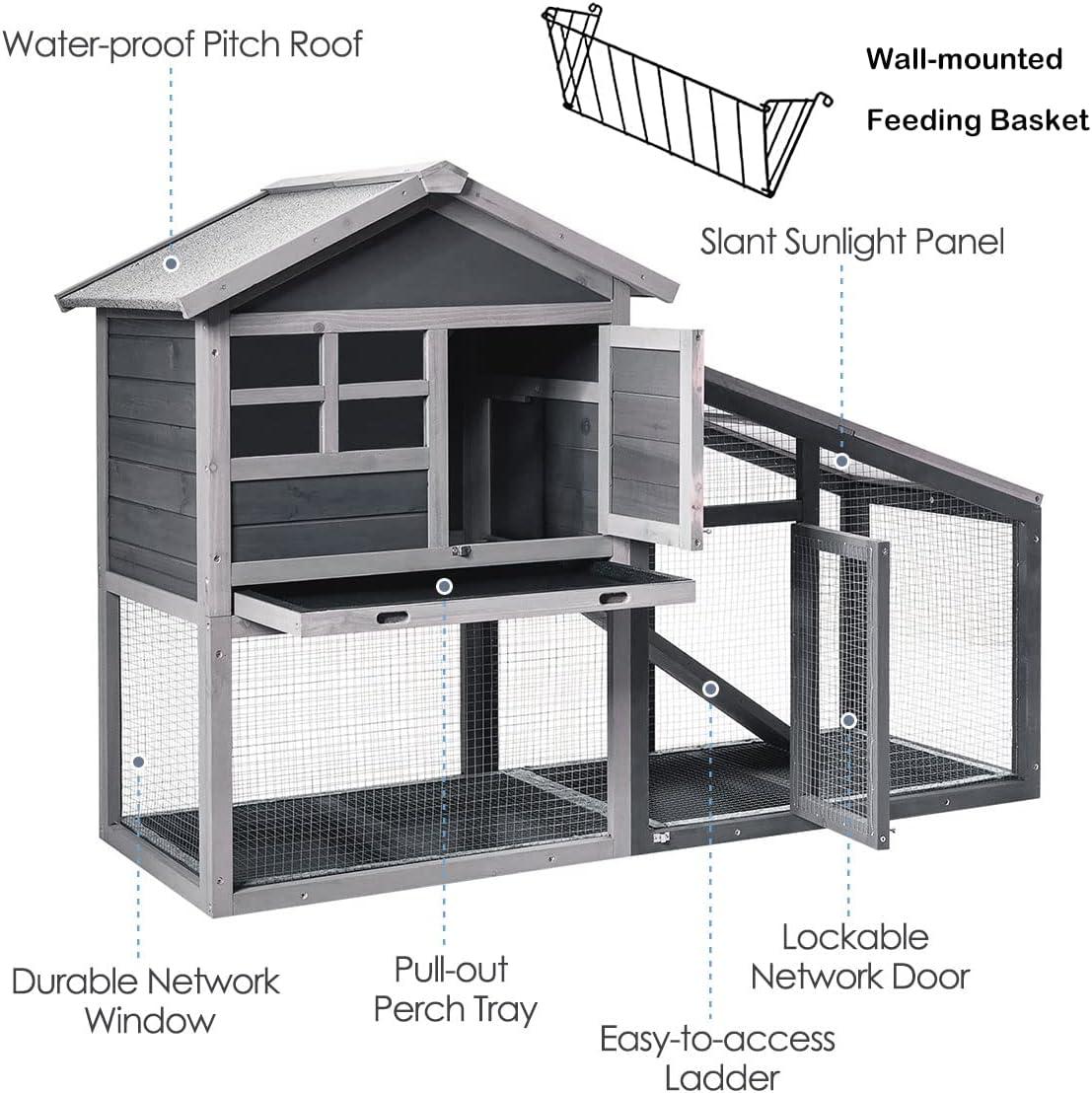 Tangkula Rabbit Hutch Indoor Outdoor Wooden Chicken Coop Bunny Hutch with Run Ventilation Door Removable Tray Ramp Sunlight Panel
