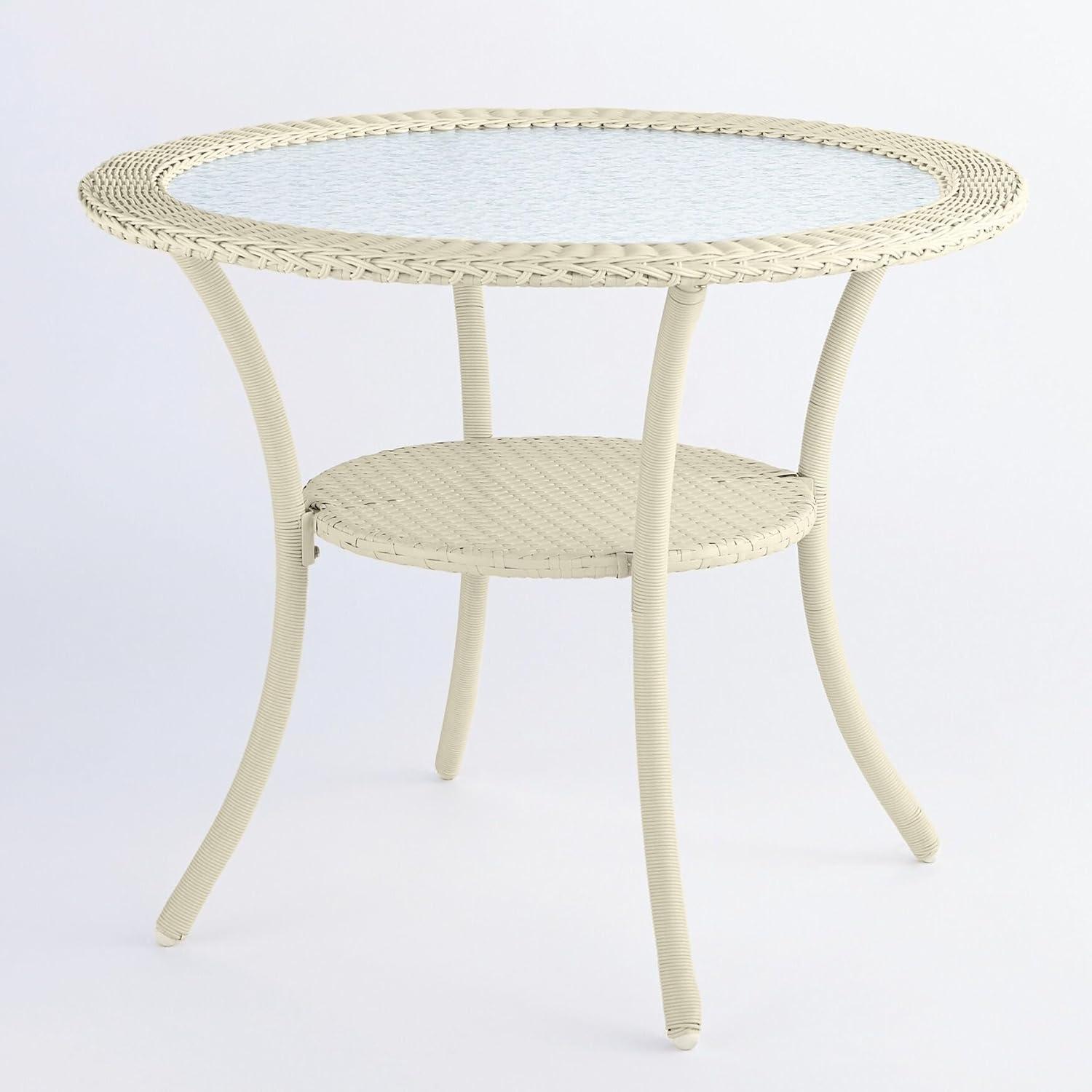 BrylaneHome Roma All-Weather Resin Wicker Bistro Table - White