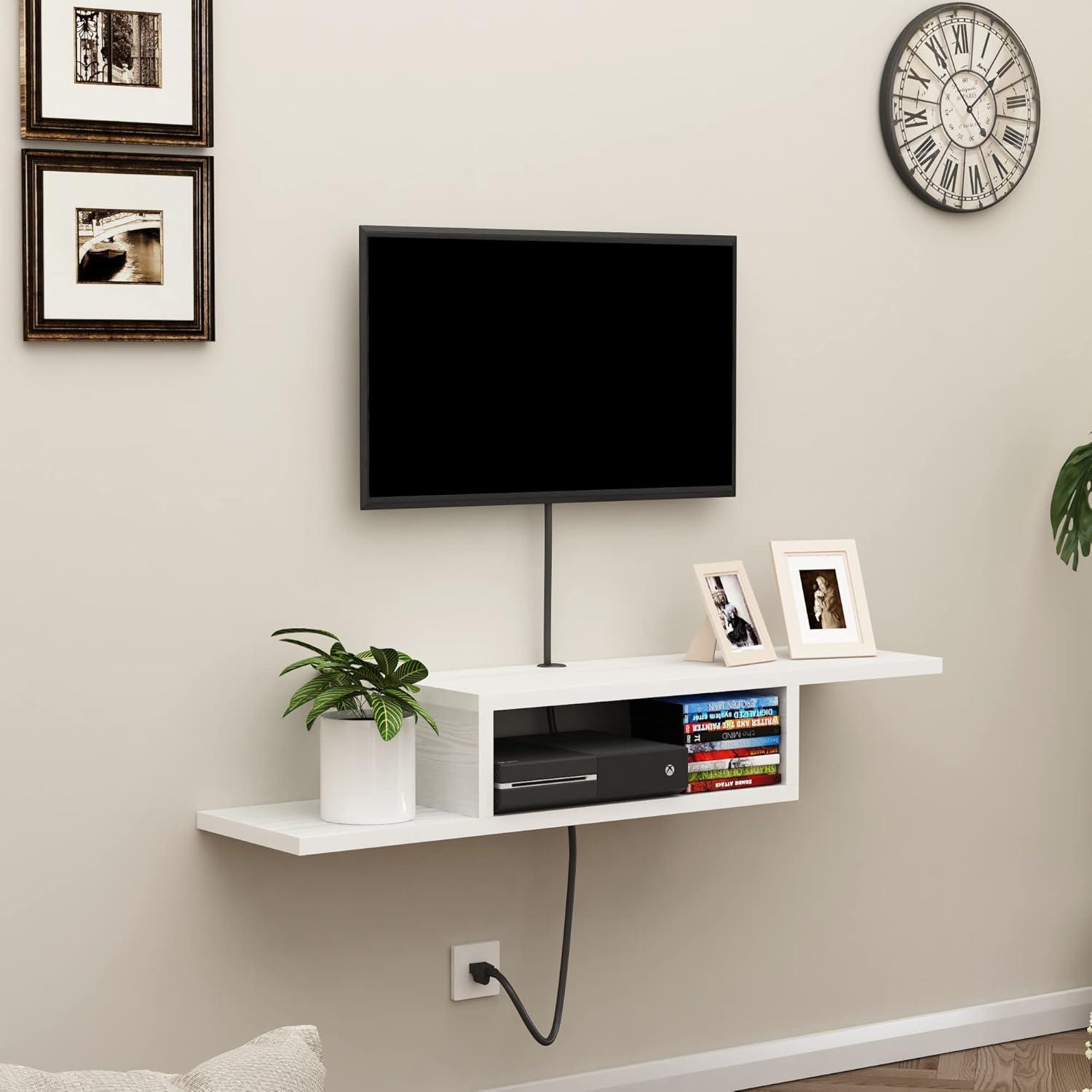 ChooChoo Floating TV Stand Shelf, Wall Mount Entertainment Center Media Console for Living Room, Bedroom, White
