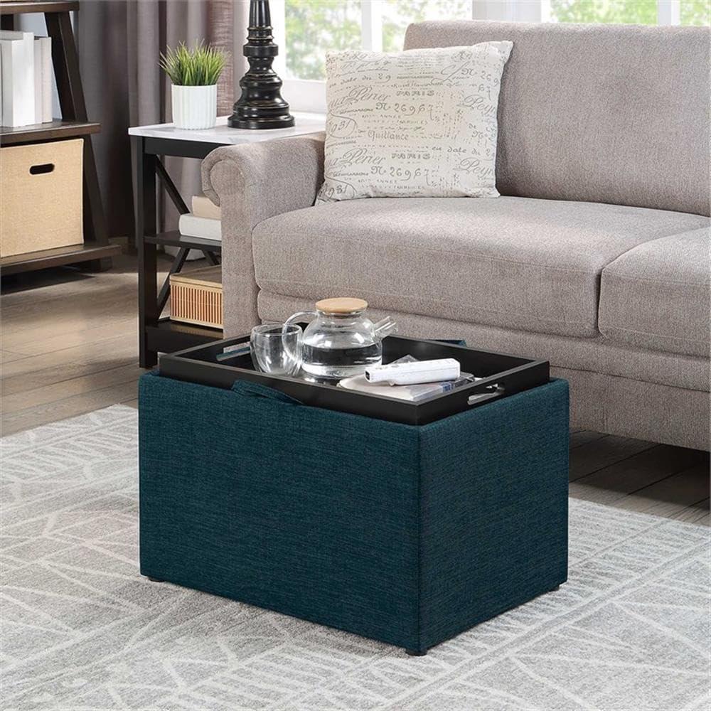 Convenience Concepts Designs4Comfort Accent Storage Ottoman with Reversible Tray, Dark Blue Fabric