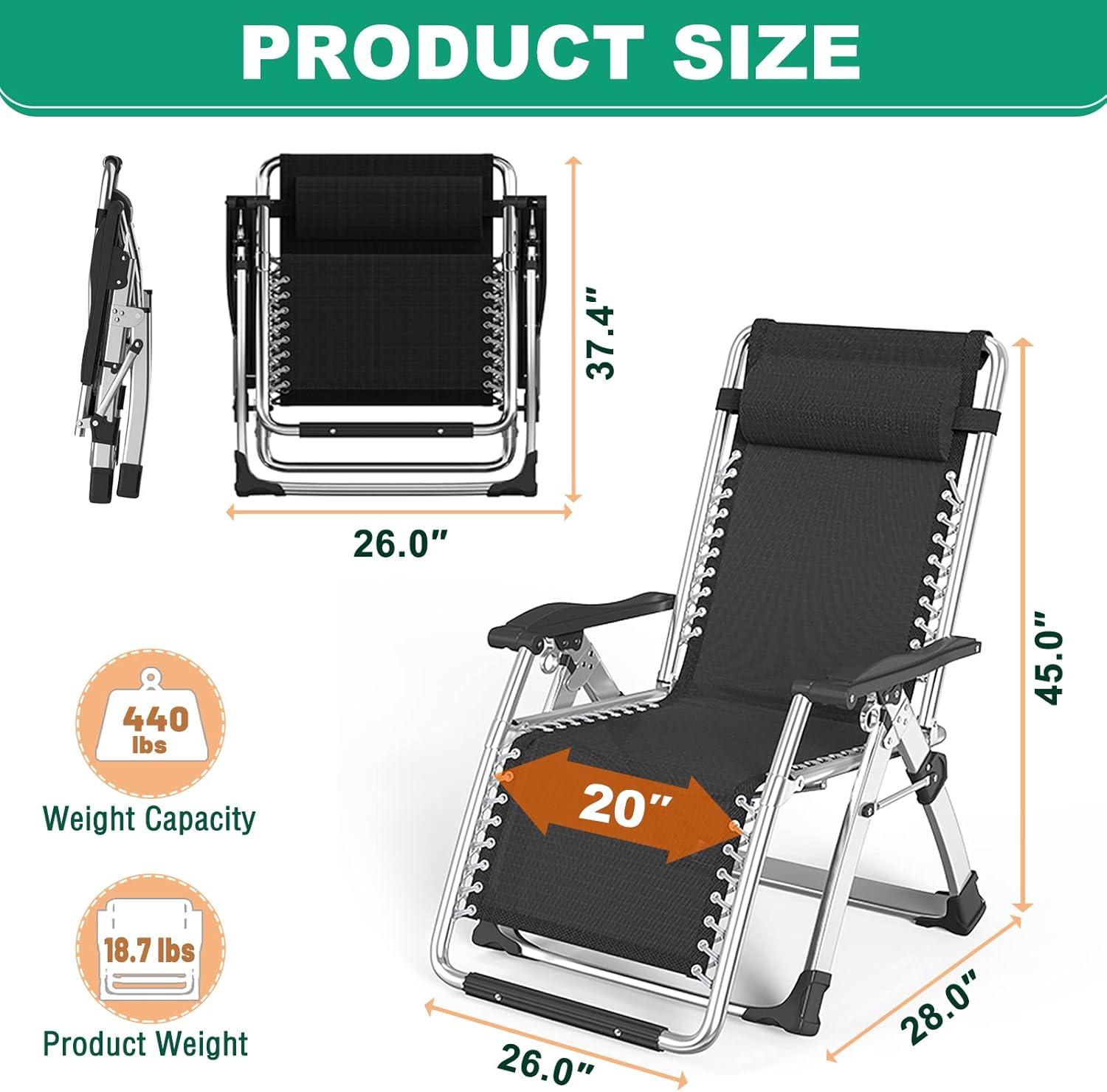 LILYPELLE Zero Gravity Chair, Premium Lawn Recliner Folding Portable Chaise Lounge with Detachable Cushion, Headrest and Cup Holder, Reclining Patio Lounger Chair,Alloy Steel