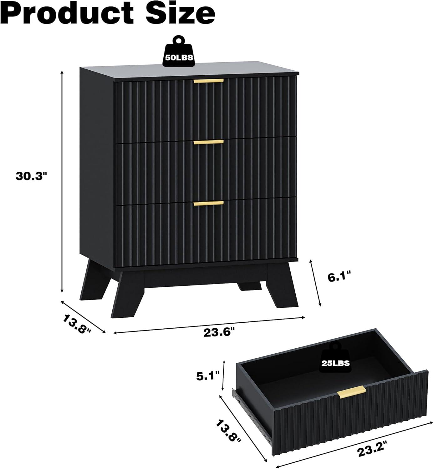 George Oliver Fluted Dresser For Bedroom With 3 Drawers Dresser Organizer, 23.6''W Wood Wide Chest of Drawers