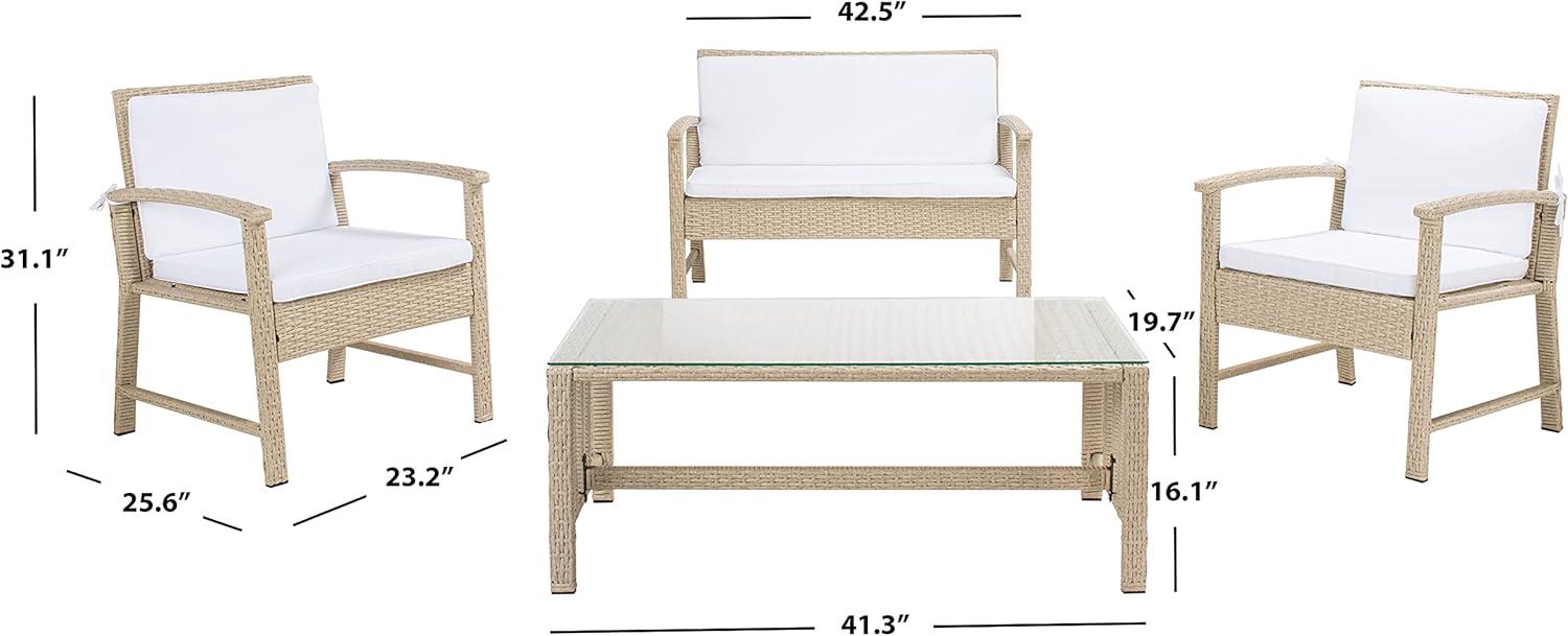 SAFAVIEH Krissy Outdoor Patio 4 Piece Conversation Set, Beige/White