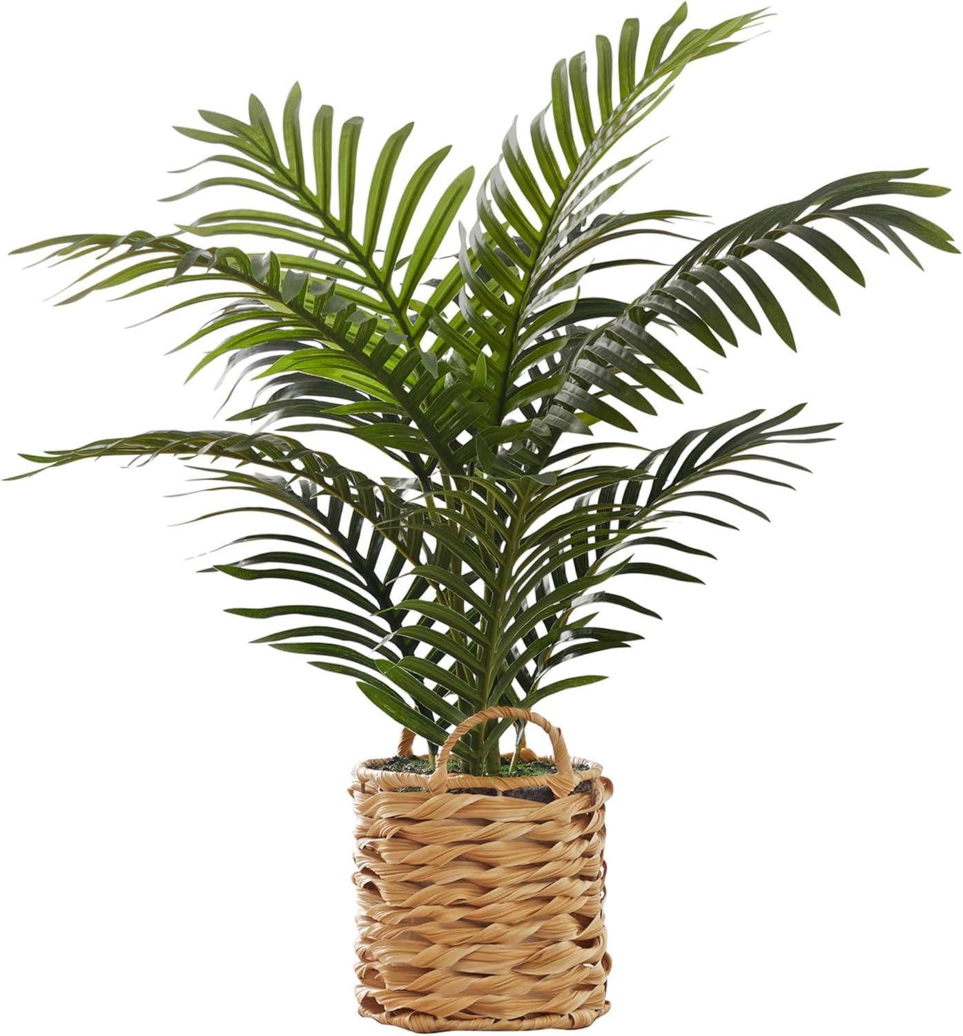 Monarch Specialties Artificial Plant Tall Palm Indoor Faux Fake Table Floor Greenery Potted Real Touch Decorative Green Leaves Beige Woven Basket