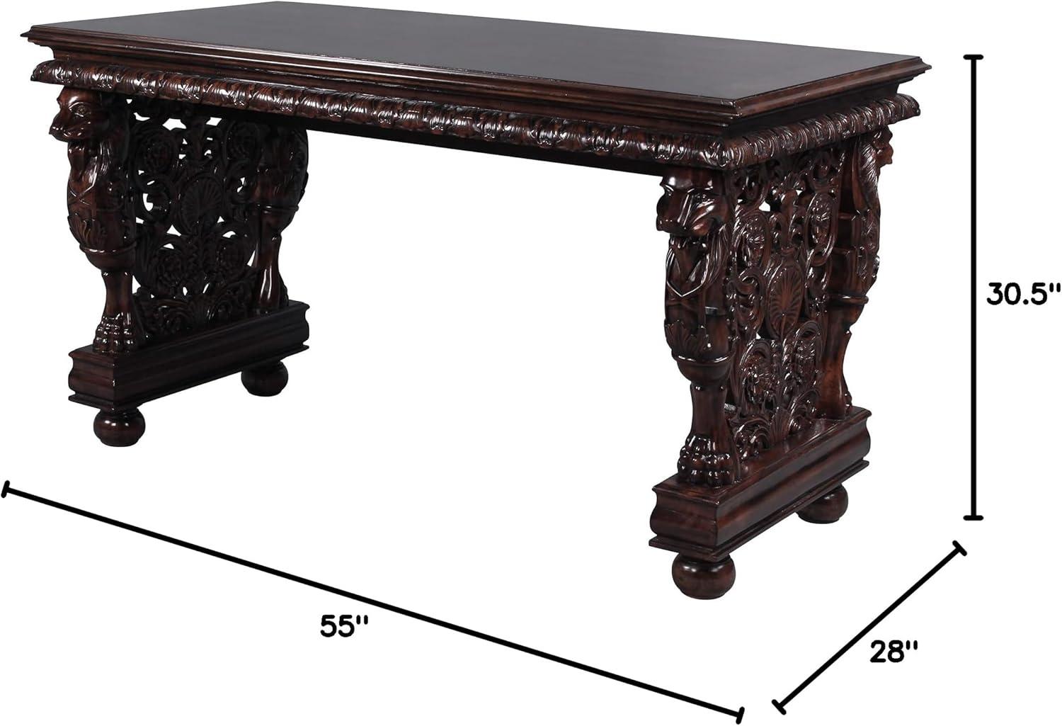 Gryphon Carved Mahogany 55'' Writing Desk in Brown