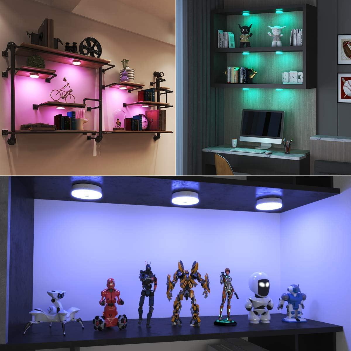 BASON LIGHTING Rechargeable Puck Lights with Remote, Color Changing Lights, Under Cabinet led Lighting, RGB Wireless Light for Kitchen, Closet, Display Case, 2 Pack