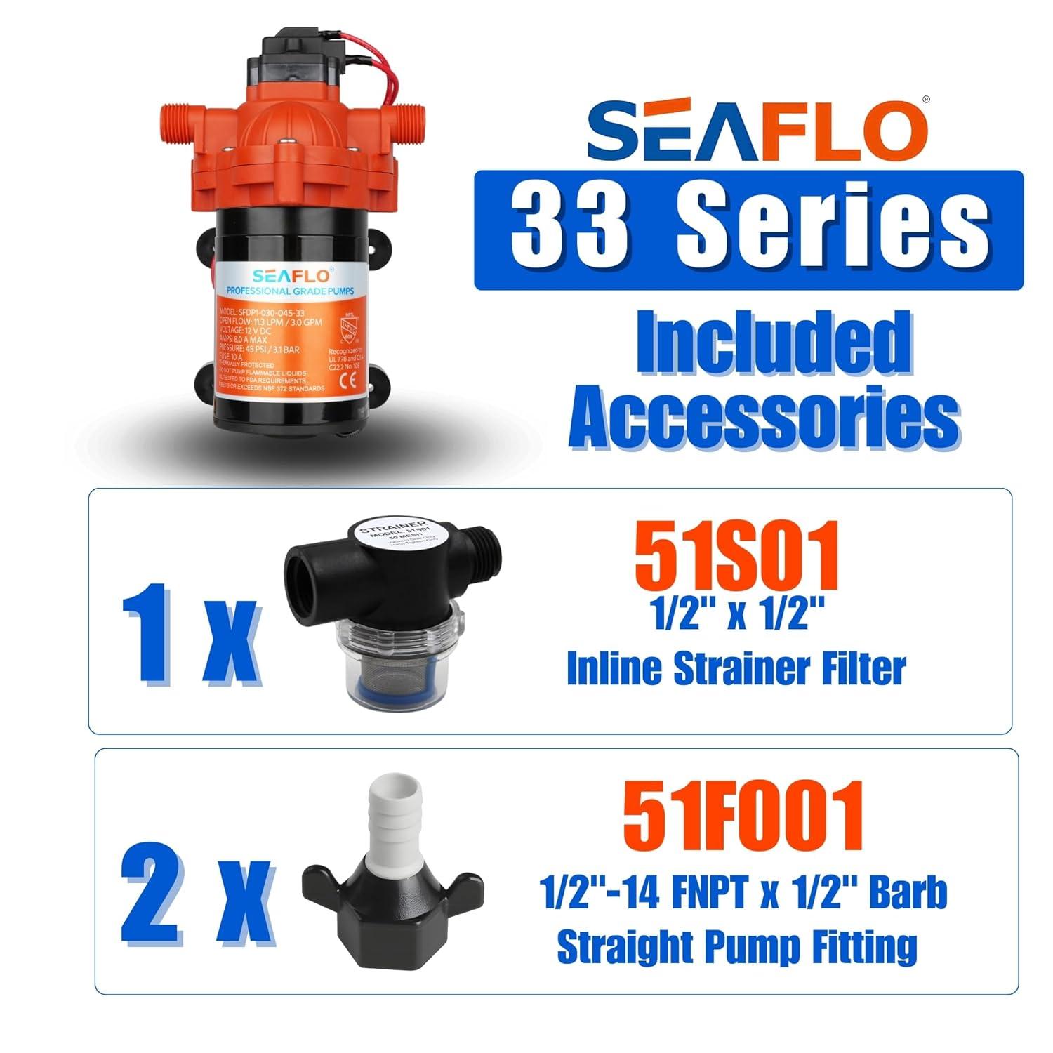 SEAFLO 123ABC, 3.0A, 12V, Orange and White, Diaphragm Self Priming Water Transfer Pump, 3.0 GPM