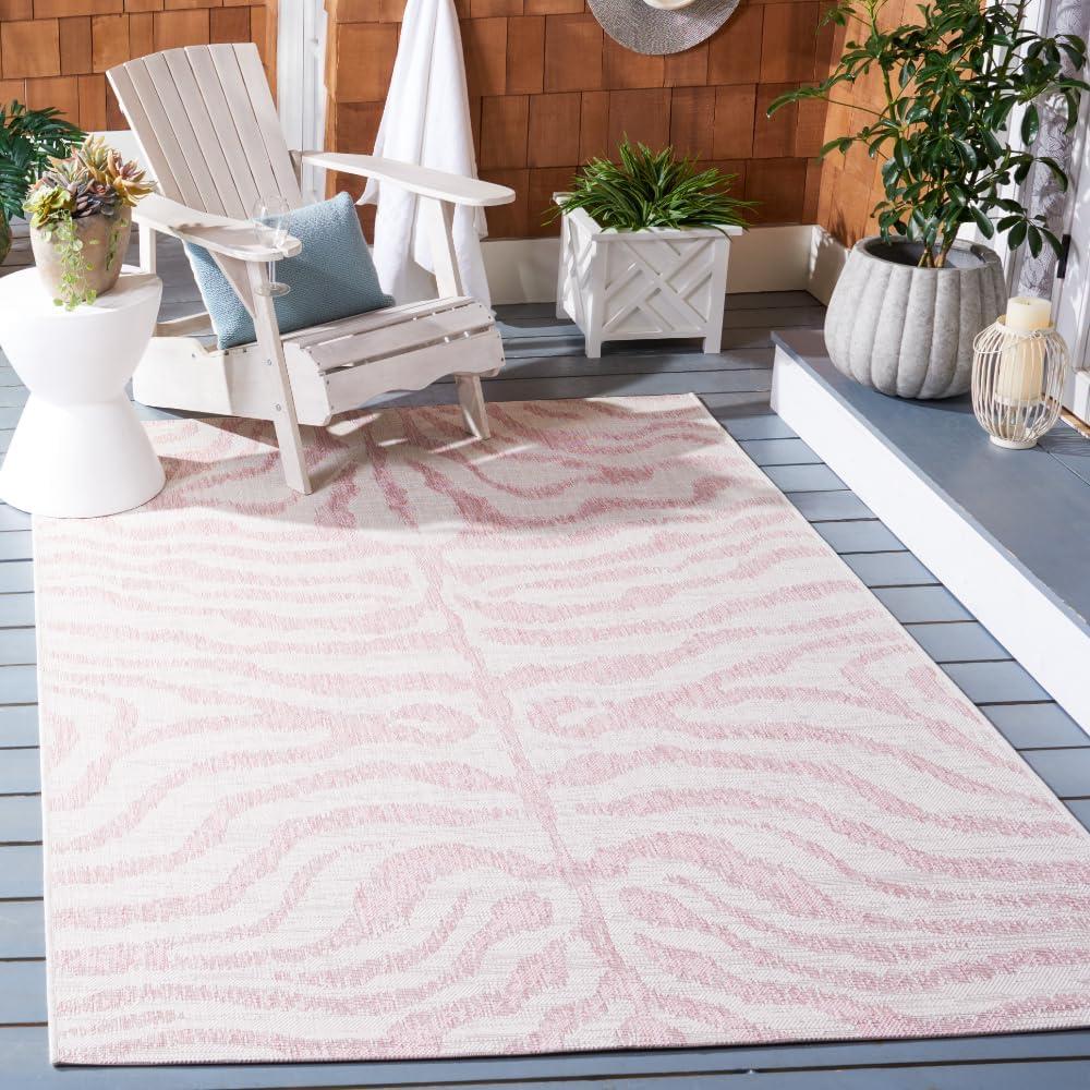 SAFAVIEH Courtyard Gerald Animal Indoor/Outdoor Area Rug, Ivory/Pink, 4' x 5'7"