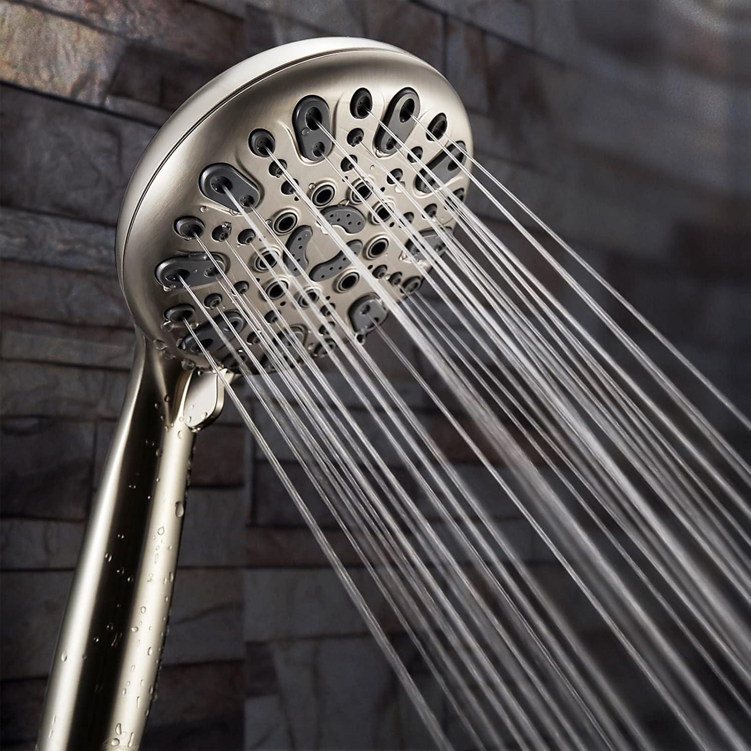 Couradric Handheld Shower Head, 6 Spray Setting High Pressure Shower Head with Brass Swivel Ball Bracket and Extra Long Stainless Steel Hose, Brushed Nickel, 5"