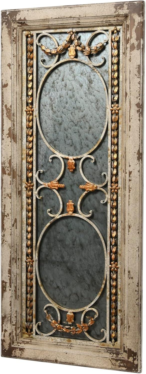 Storied Home Framed Antique Wall Mirror: Vintage Rectangular, Distressed Metal, No Assembly Required
