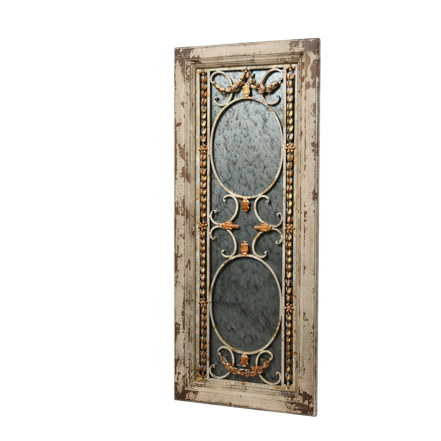 Storied Home Framed Antique Wall Mirror: Vintage Rectangular, Distressed Metal, No Assembly Required