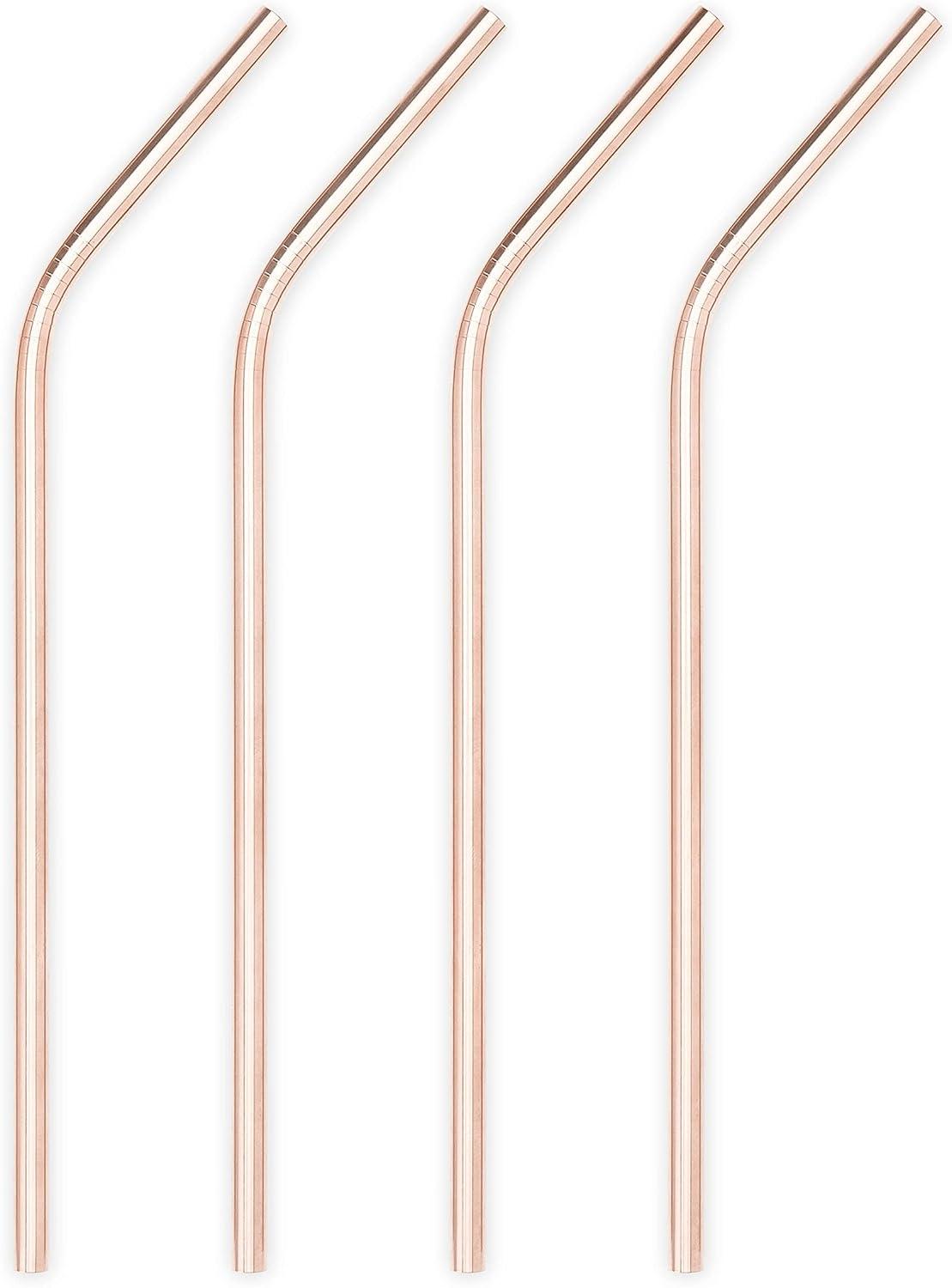 Viski Copper Metal Straws, 8 Inch Copper Straws Reusable Straws for Tumblers, Stainless Steel Drinking Straw, Reusable Straw, Set of 4